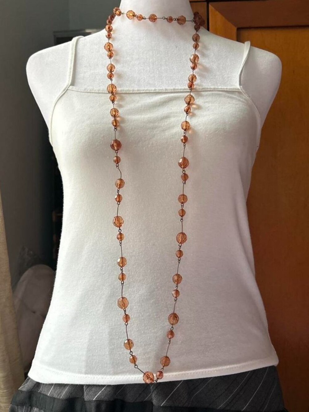 Long Orange Faceted Beaded Necklace